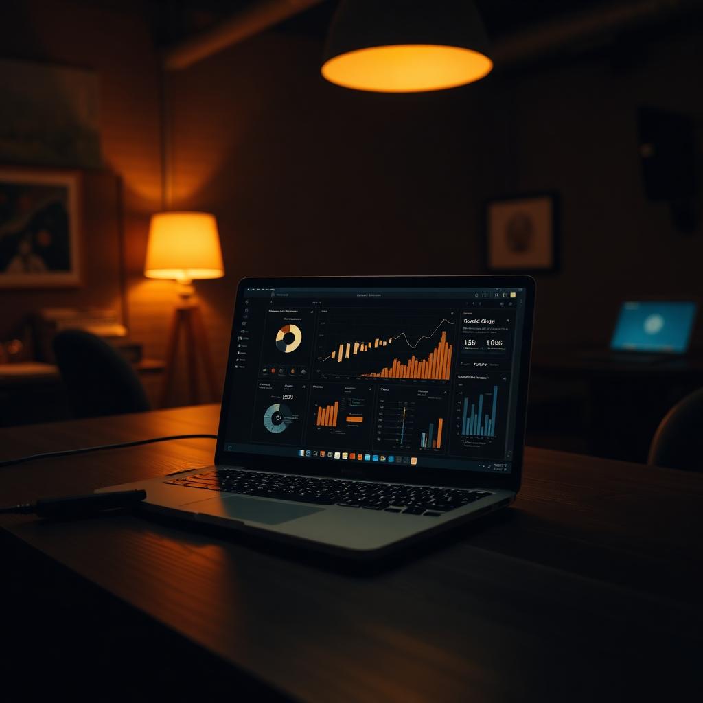 Laptop in a venue back office showing an admin analytics dashboard