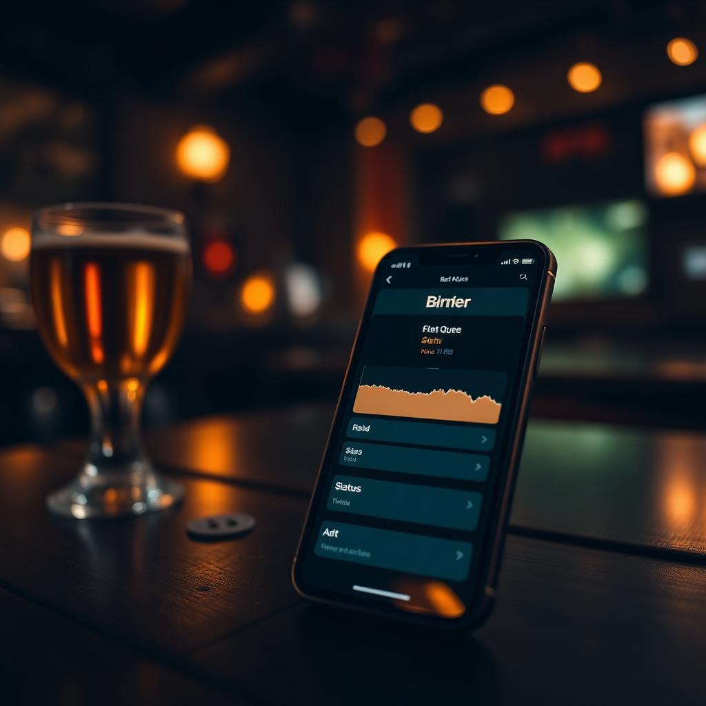Phone on a pub table showing a live queue status screen