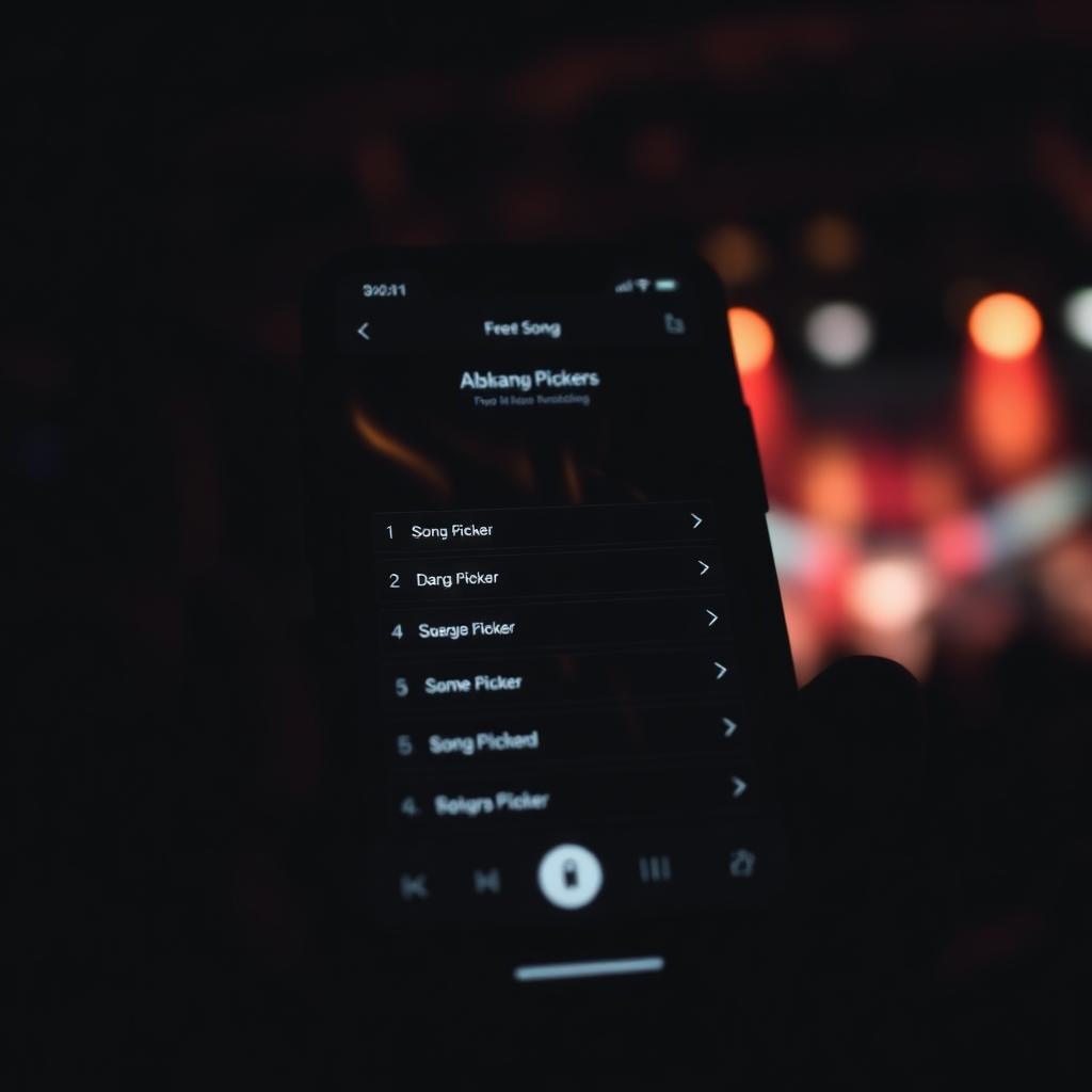 Phone screen showing a song picker list in a dim venue