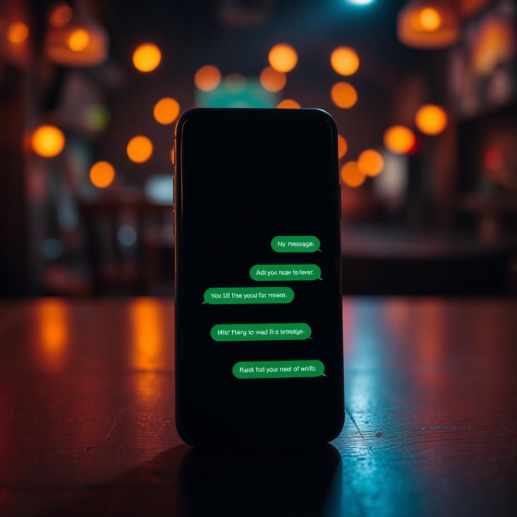 Phone showing a WhatsApp-style chat thread on a pub table